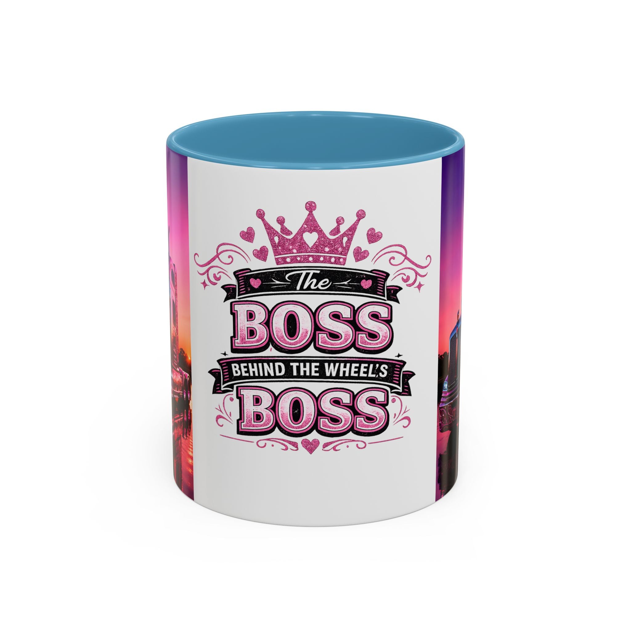 Accent Coffee Mug - "The Boss Behind the Wheel's Boss" Pink Semi Truck Driver Coffee Mug