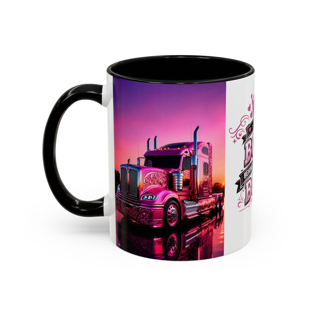 Accent Coffee Mug - "The Boss Behind the Wheel's Boss" Pink Semi Truck Driver Coffee Mug