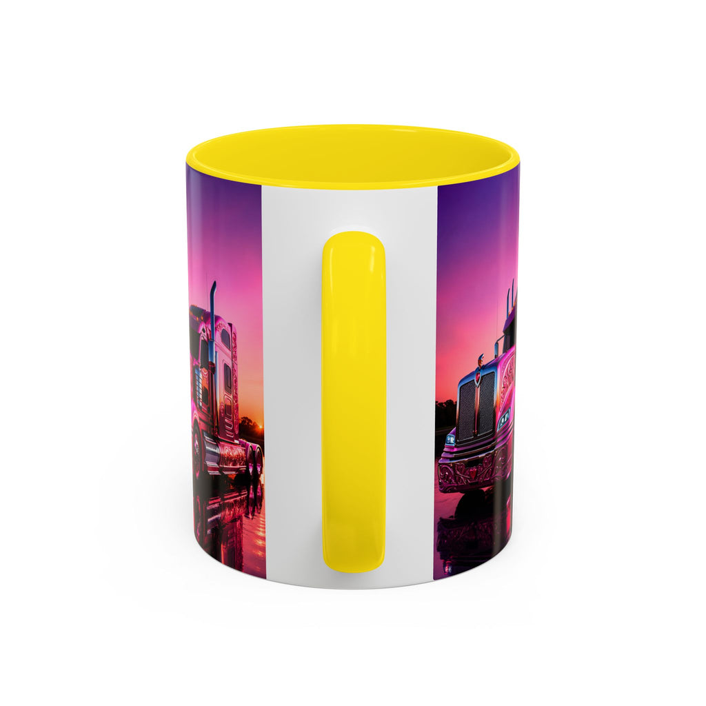 Accent Coffee Mug - "The Boss Behind the Wheel's Boss" Pink Semi Truck Driver Coffee Mug