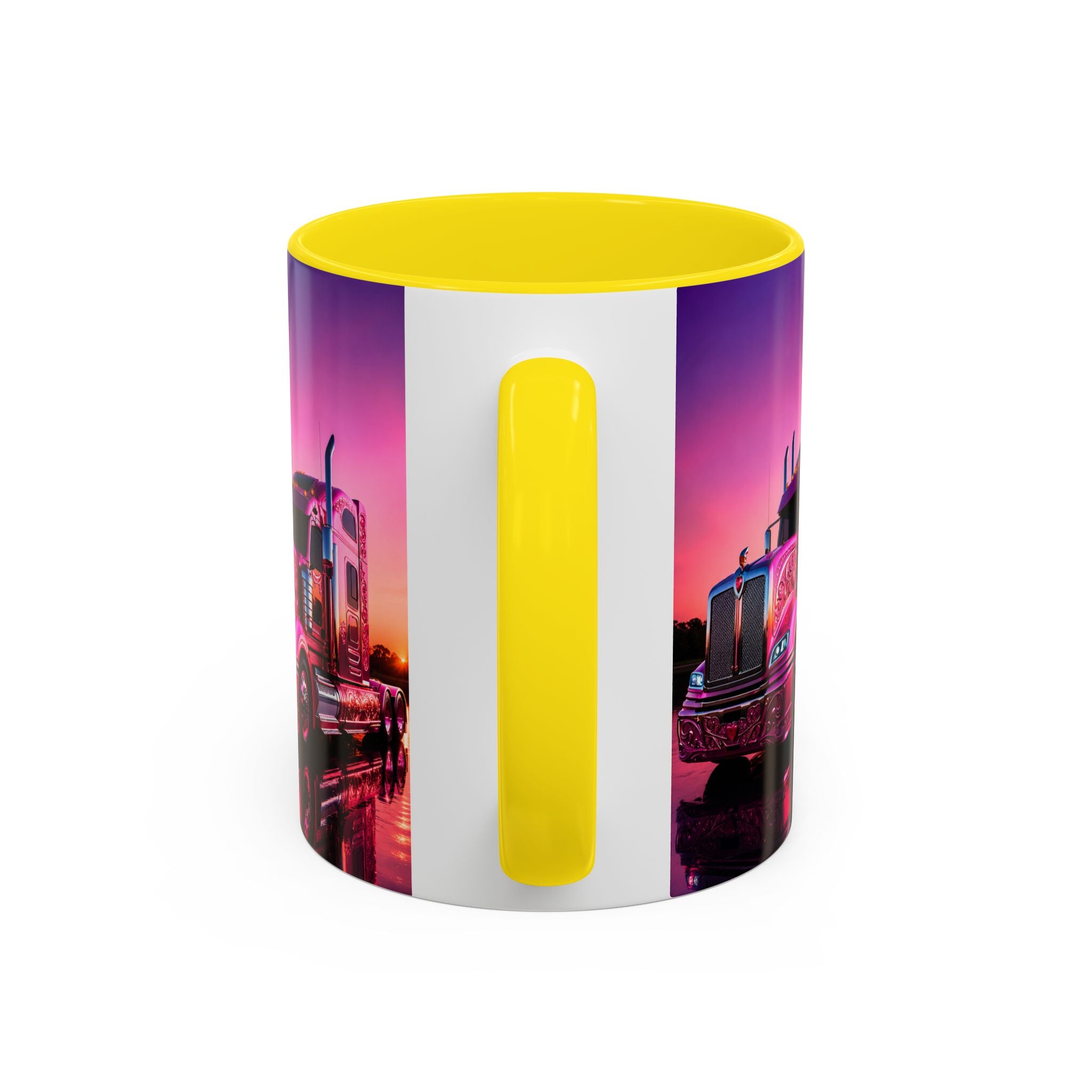 Accent Coffee Mug - "The Boss Behind the Wheel's Boss" Pink Semi Truck Driver Coffee Mug