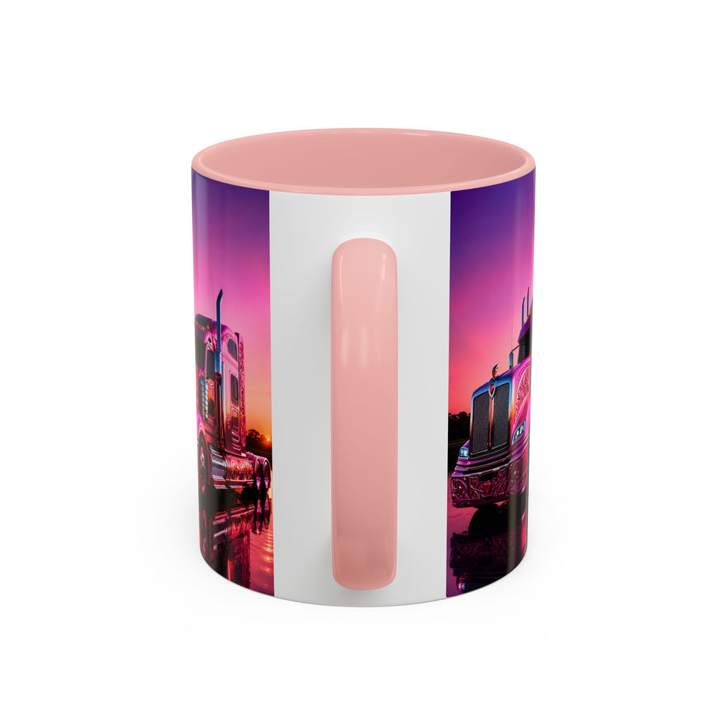 Accent Coffee Mug - "The Boss Behind the Wheel's Boss" Pink Semi Truck Driver Coffee Mug