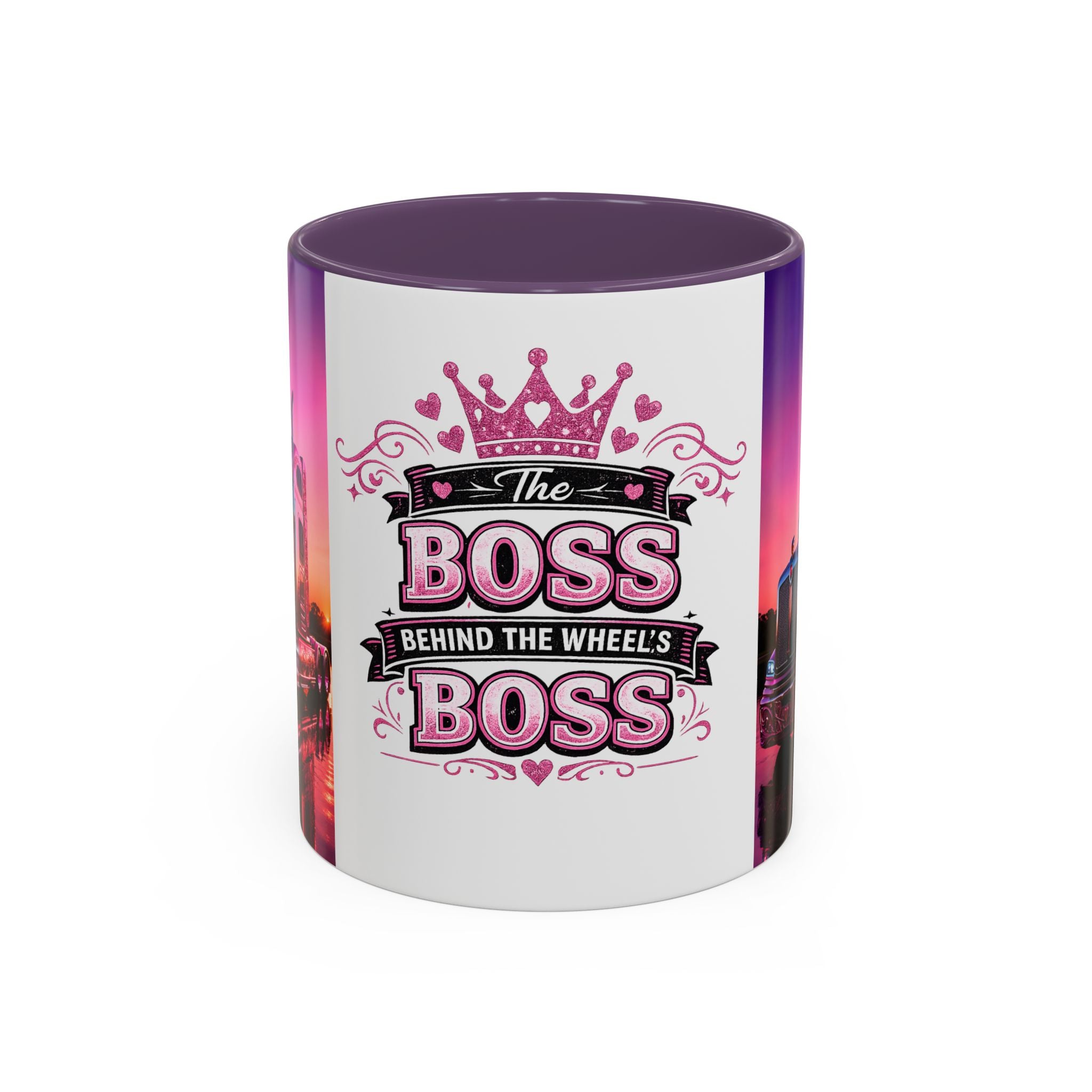 Accent Coffee Mug - "The Boss Behind the Wheel's Boss" Pink Semi Truck Driver Coffee Mug