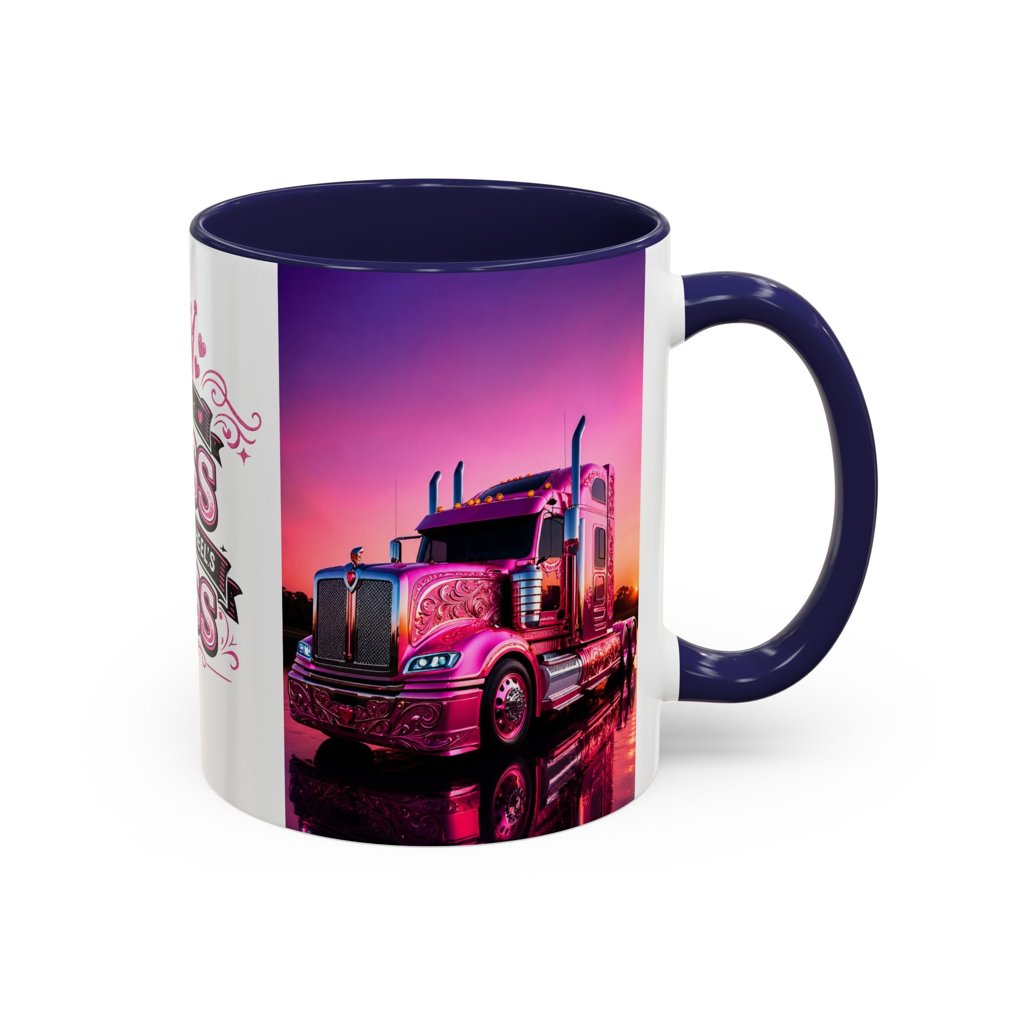 Accent Coffee Mug - "The Boss Behind the Wheel's Boss" Pink Semi Truck Driver Coffee Mug