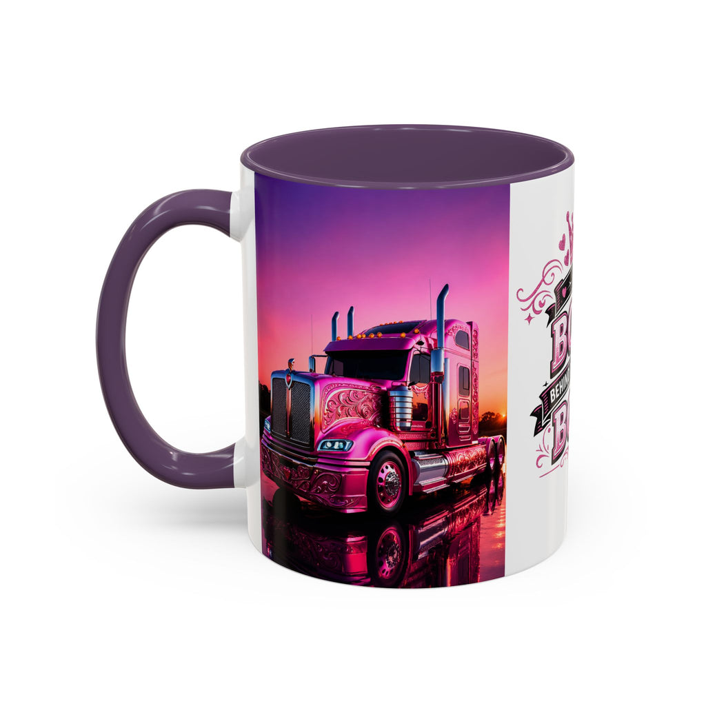 Accent Coffee Mug - "The Boss Behind the Wheel's Boss" Pink Semi Truck Driver Coffee Mug