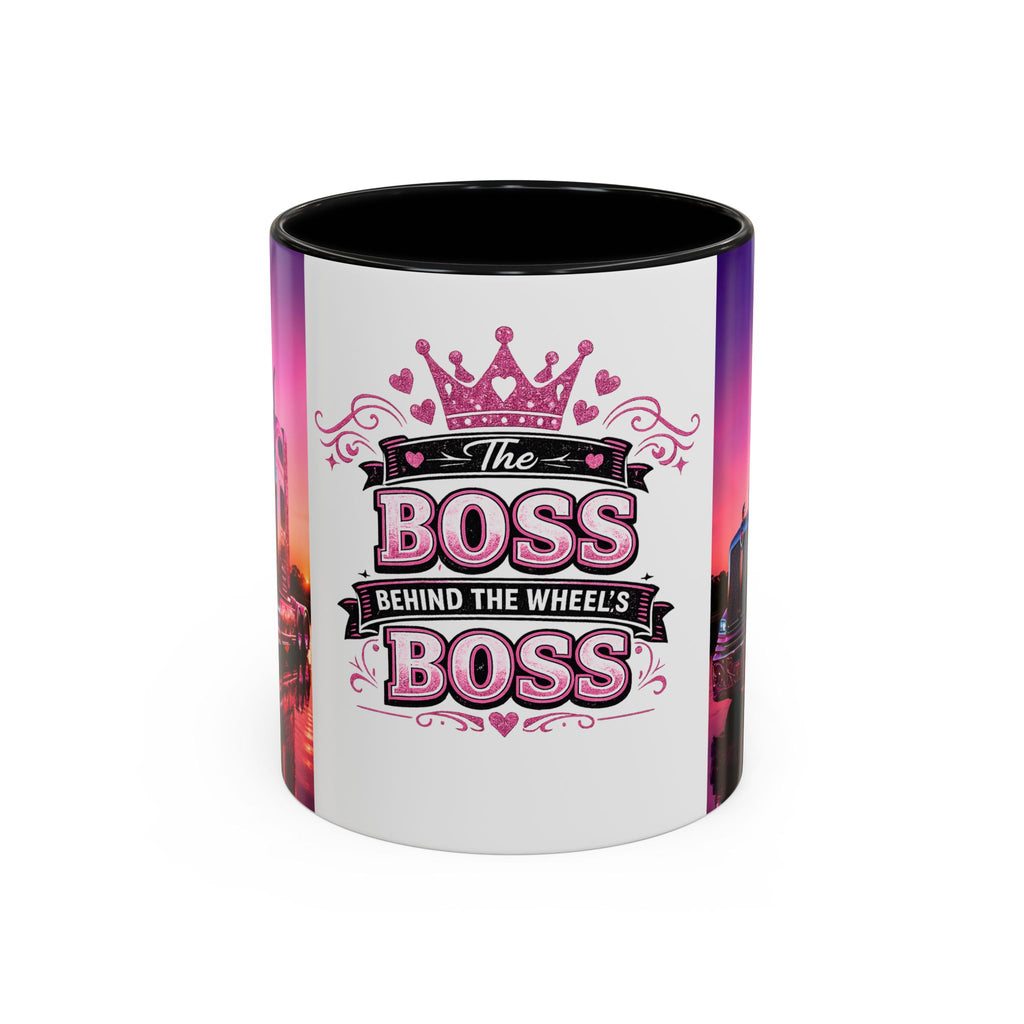 Accent Coffee Mug - "The Boss Behind the Wheel's Boss" Pink Semi Truck Driver Coffee Mug