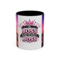 Accent Coffee Mug - "The Boss Behind the Wheel's Boss" Pink Semi Truck Driver Coffee Mug