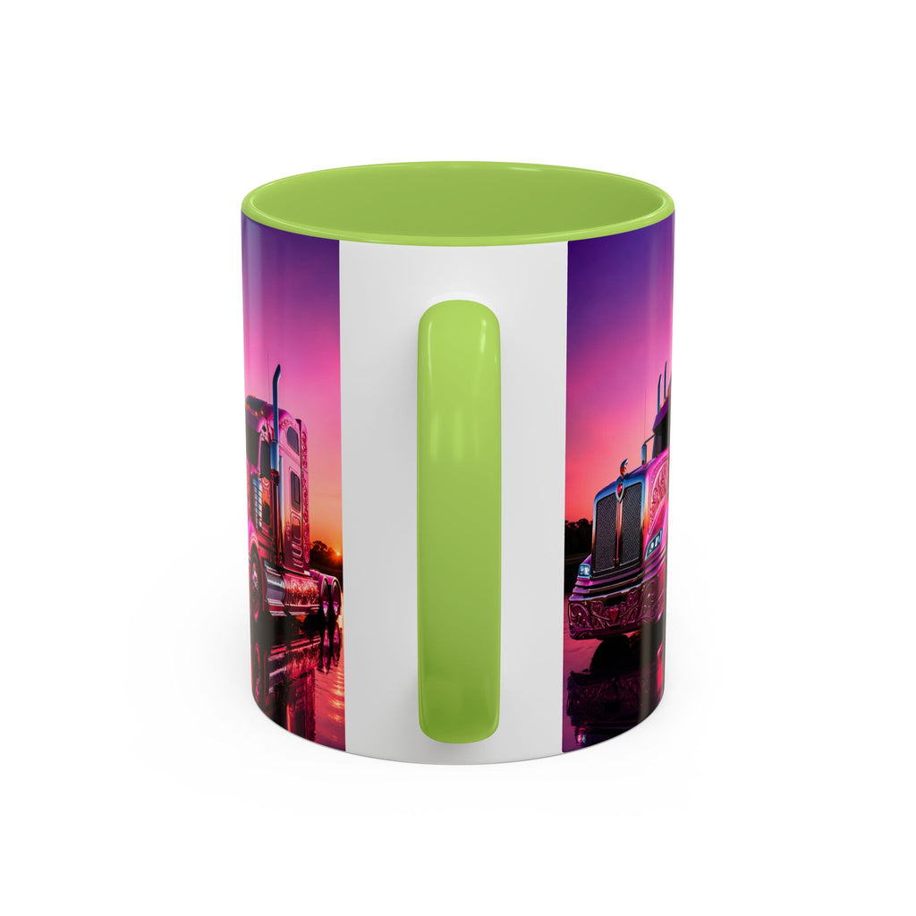 Accent Coffee Mug - "The Boss Behind the Wheel's Boss" Pink Semi Truck Driver Coffee Mug