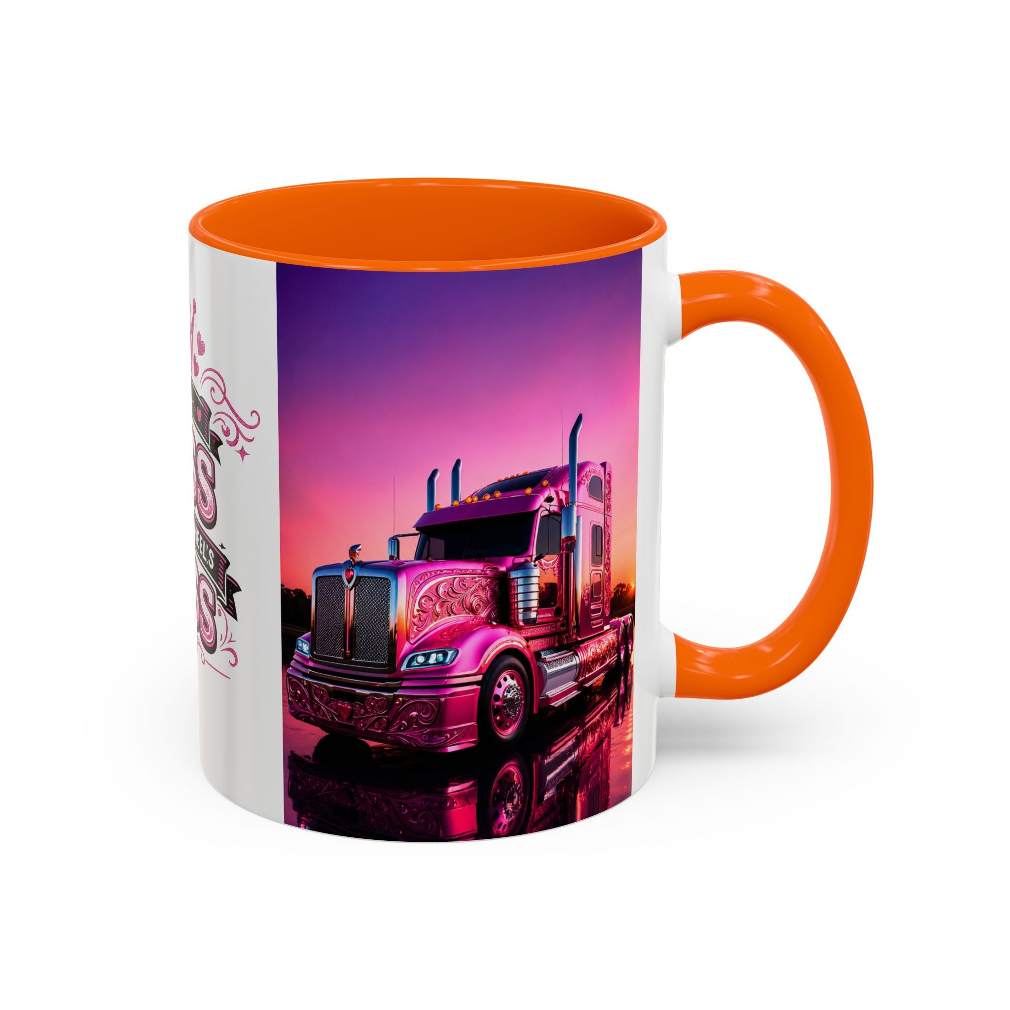 Accent Coffee Mug - "The Boss Behind the Wheel's Boss" Pink Semi Truck Driver Coffee Mug