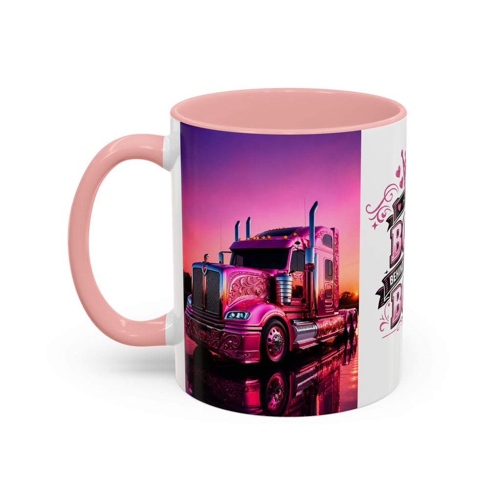 Accent Coffee Mug - "The Boss Behind the Wheel's Boss" Pink Semi Truck Driver Coffee Mug