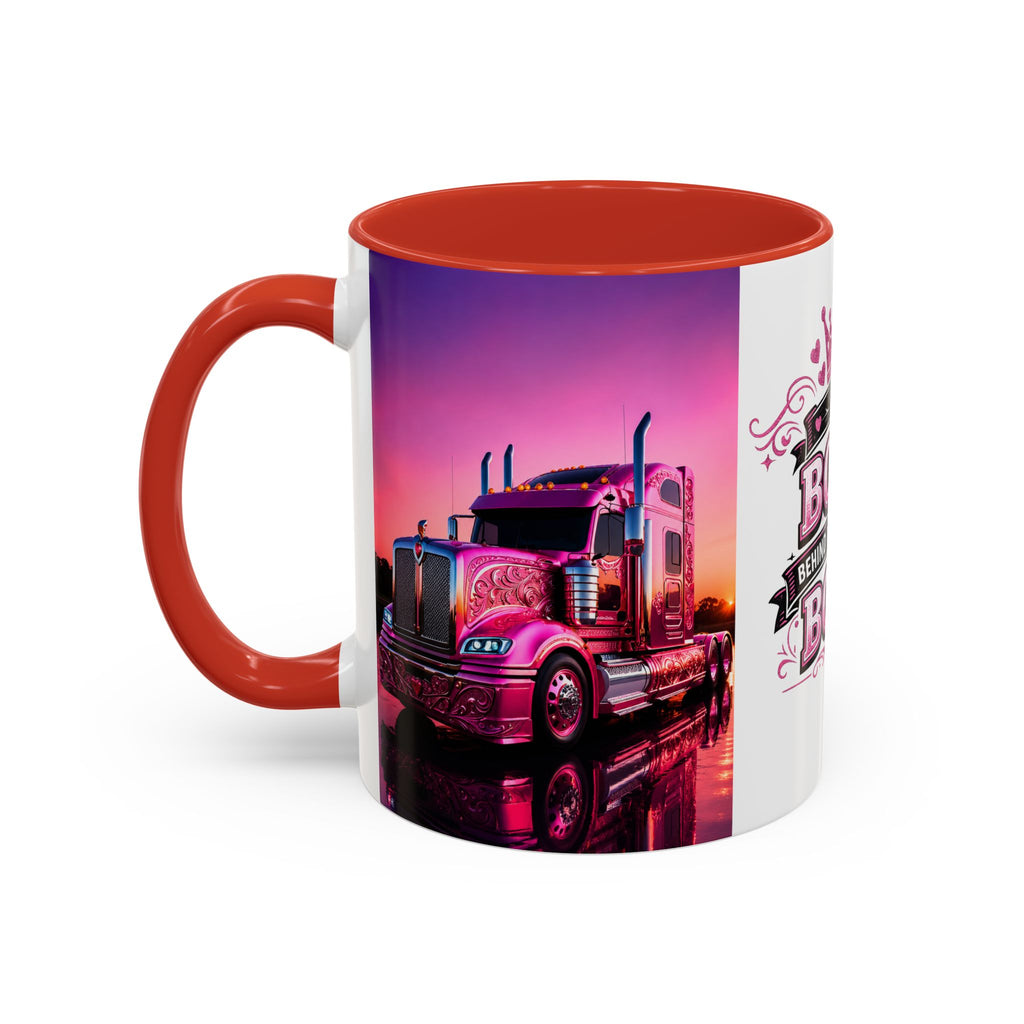 Accent Coffee Mug - "The Boss Behind the Wheel's Boss" Pink Semi Truck Driver Coffee Mug
