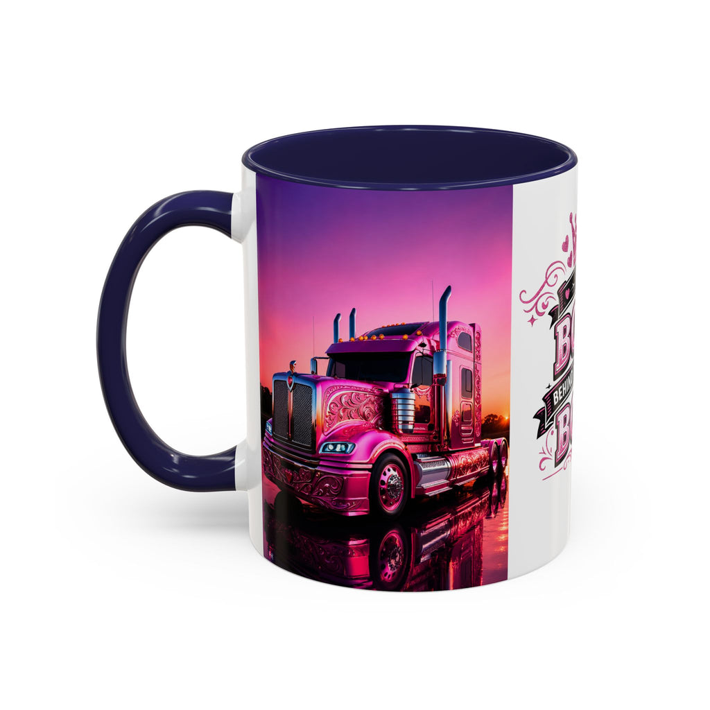 Accent Coffee Mug - "The Boss Behind the Wheel's Boss" Pink Semi Truck Driver Coffee Mug