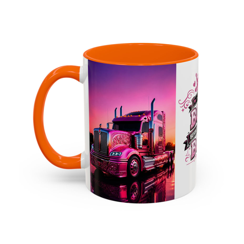 Accent Coffee Mug - "The Boss Behind the Wheel's Boss" Pink Semi Truck Driver Coffee Mug