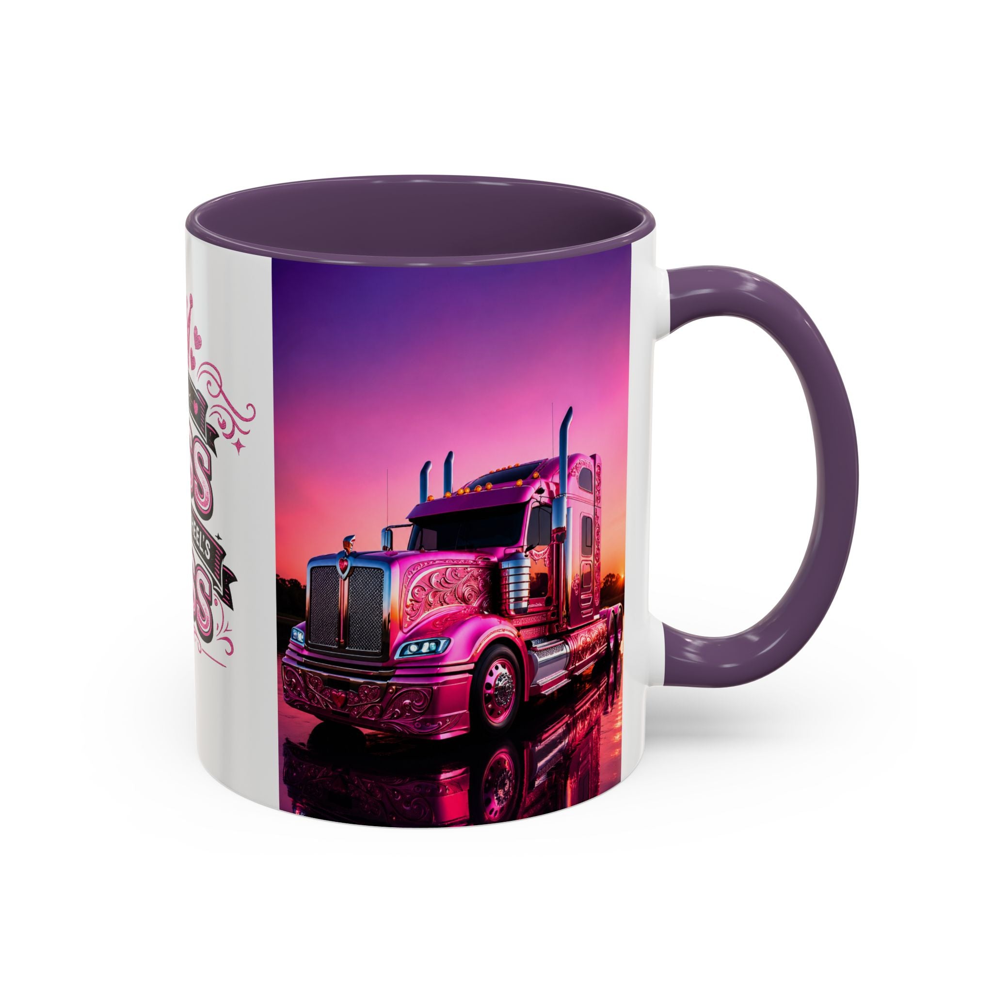 Accent Coffee Mug - "The Boss Behind the Wheel's Boss" Pink Semi Truck Driver Coffee Mug