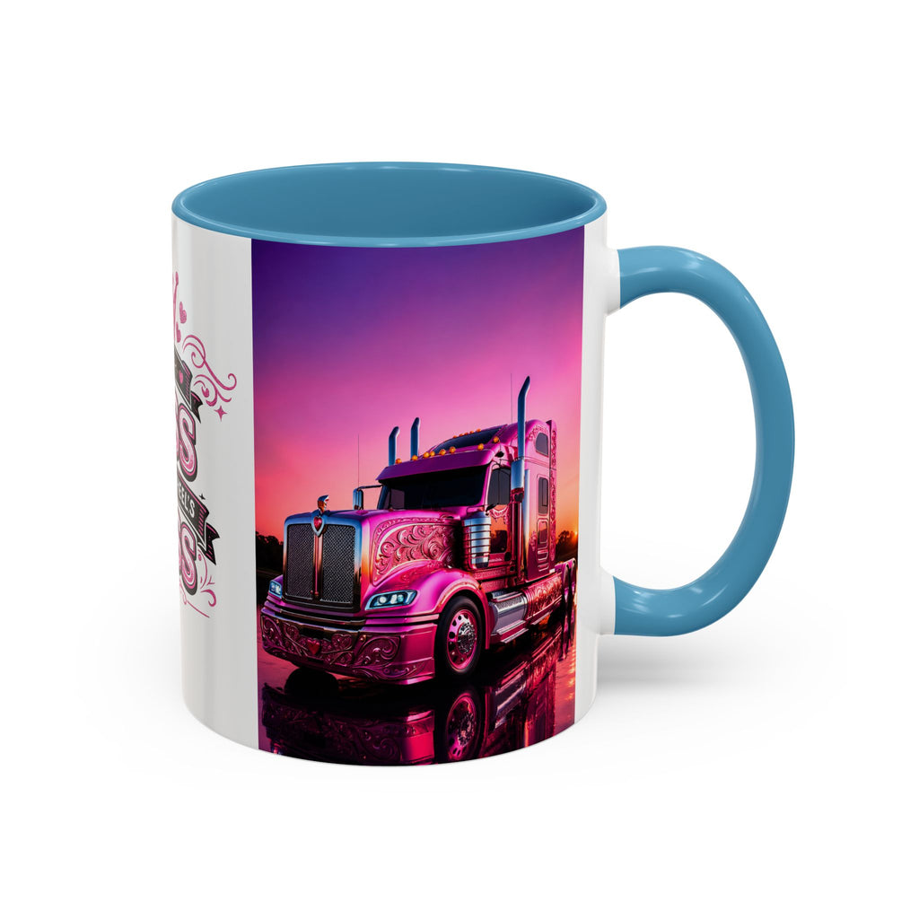 Accent Coffee Mug - "The Boss Behind the Wheel's Boss" Pink Semi Truck Driver Coffee Mug