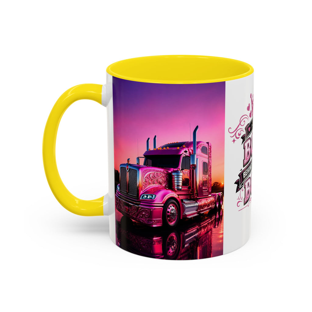 Accent Coffee Mug - "The Boss Behind the Wheel's Boss" Pink Semi Truck Driver Coffee Mug