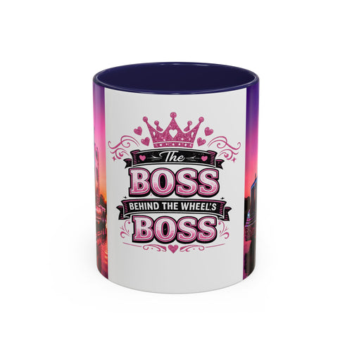 Accent Coffee Mug - "The Boss Behind the Wheel's Boss" Pink Semi Truck Driver Coffee Mug