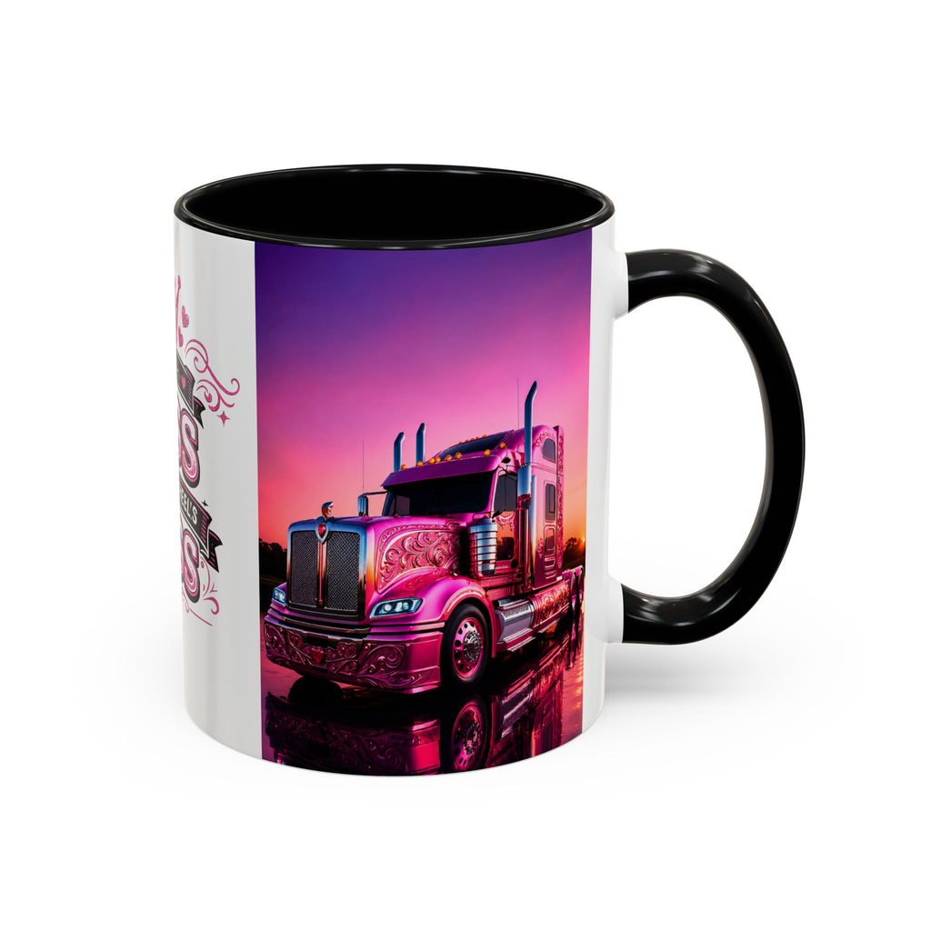Accent Coffee Mug - "The Boss Behind the Wheel's Boss" Pink Semi Truck Driver Coffee Mug