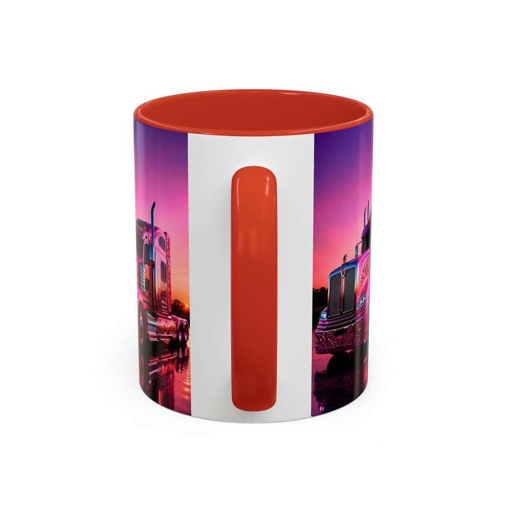 Accent Coffee Mug - "The Boss Behind the Wheel's Boss" Pink Semi Truck Driver Coffee Mug