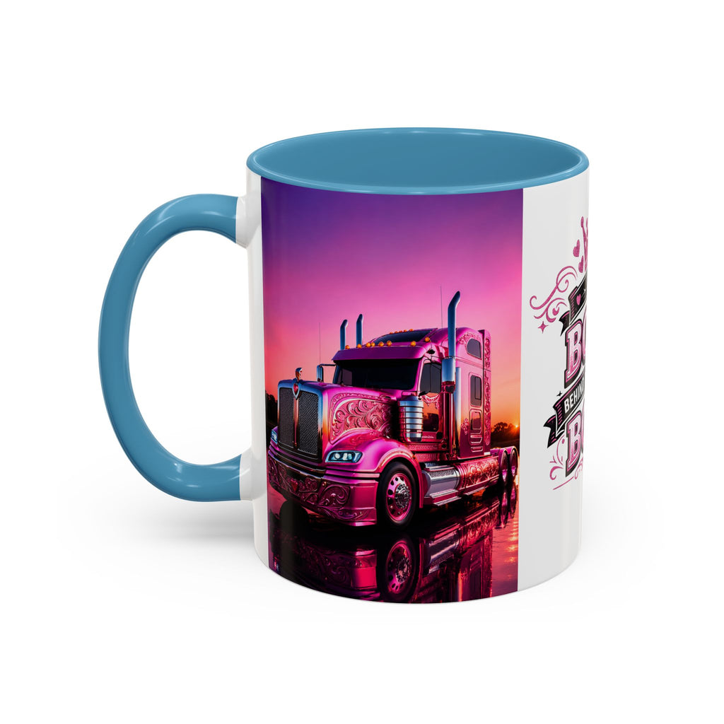 Accent Coffee Mug - "The Boss Behind the Wheel's Boss" Pink Semi Truck Driver Coffee Mug