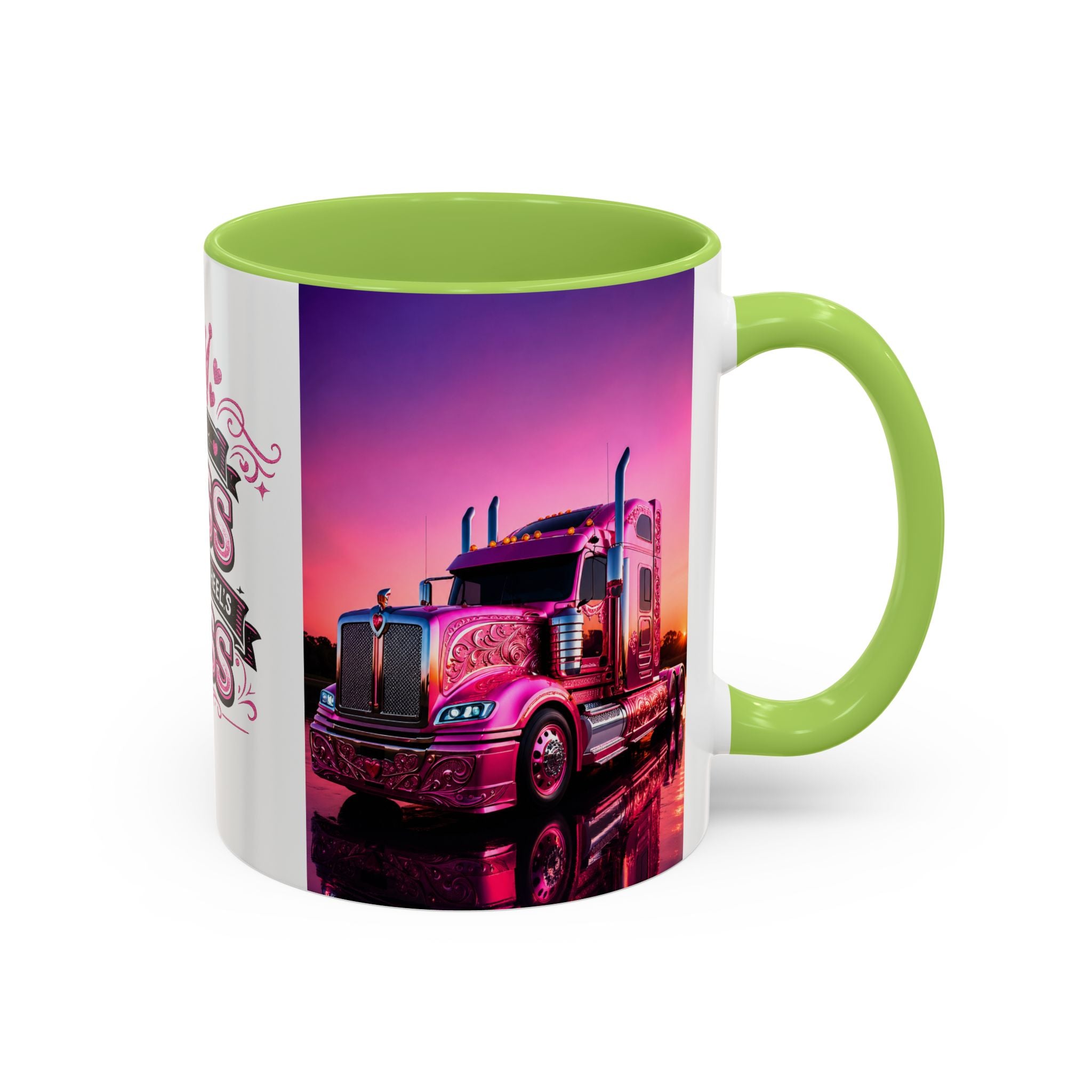 Accent Coffee Mug - "The Boss Behind the Wheel's Boss" Pink Semi Truck Driver Coffee Mug